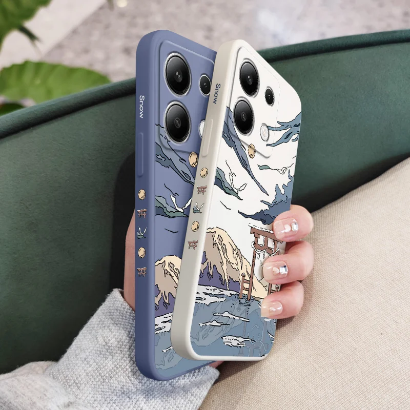 Liquid Silicone Cover with Snowy Gate Design - Premium Phone Case