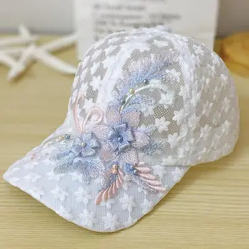 여성용 레이스 야구 모자, 자수 꽃 메쉬 통기성 오리 혀 모자, 자외선 차단 햇빛가리개 모자, 리바운드 캡, 여름