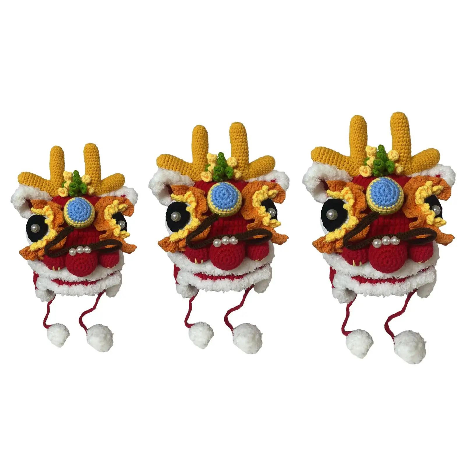 

2024 Party Hand Knitted Hat Cute Costume Headgear Dragon Head Hat New Year Party Comfortable New Year Decoration Winter Warm