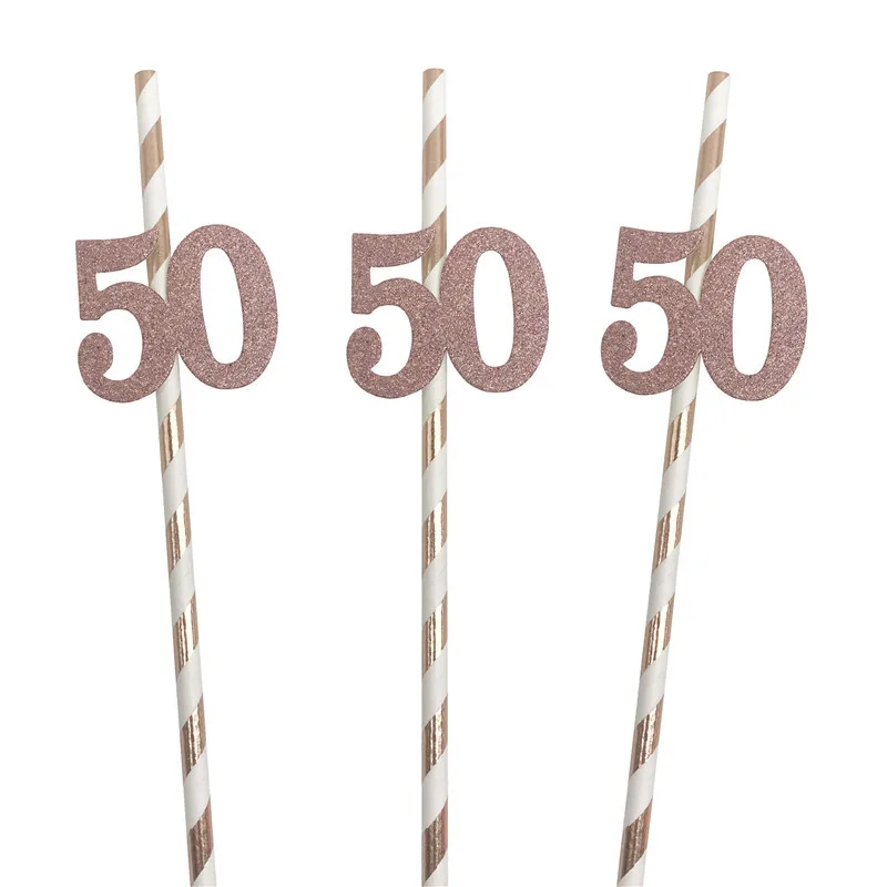 Rose Gold Milestone Celebration Straws - Elegant Birthday & Anniversary Party Decorations