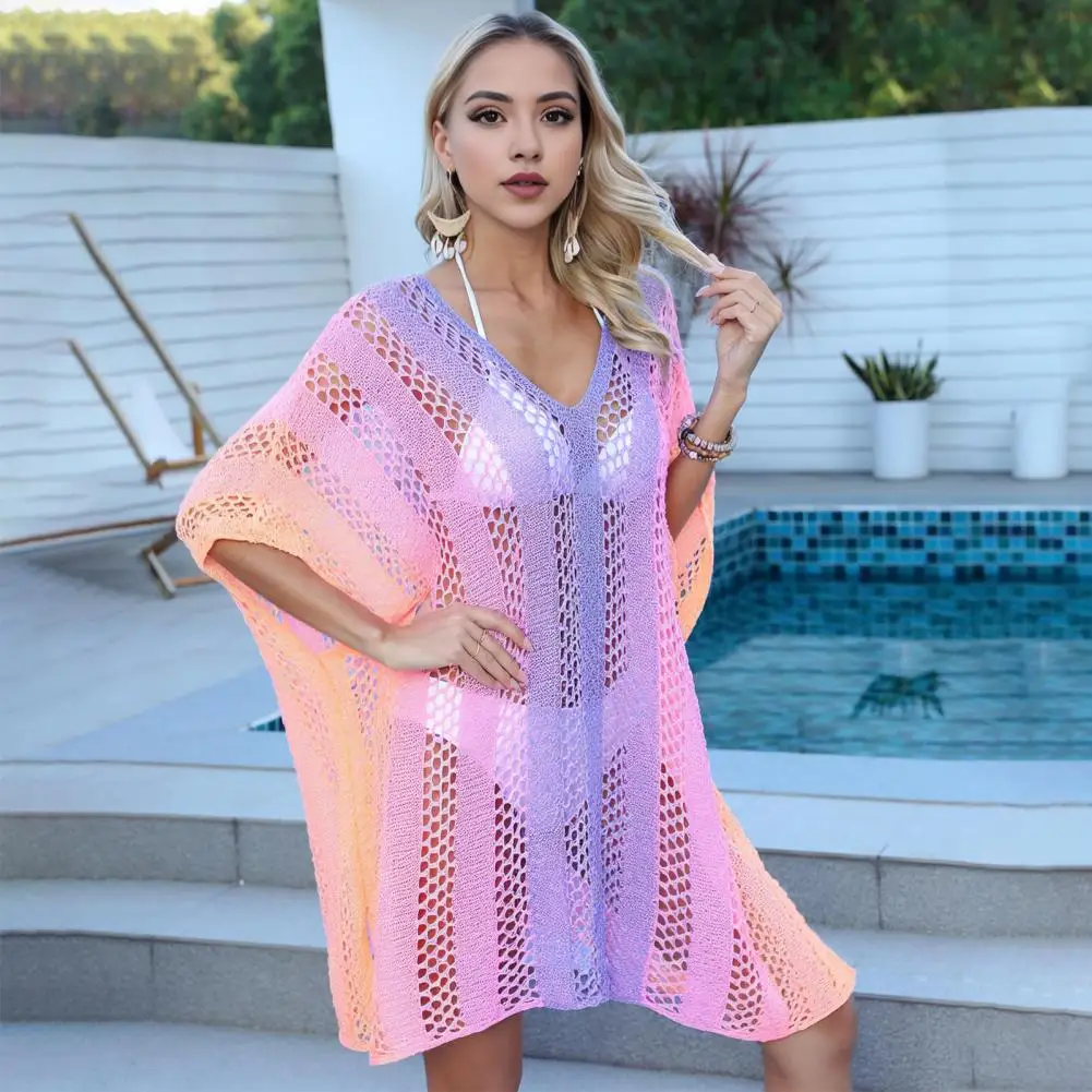 

Sexy Beach Cover Up Dress Summer Beach Cover Up Dress Women's Sexy Gradient Knit Bikini Coverup Hollow Out Swimwear Tunic