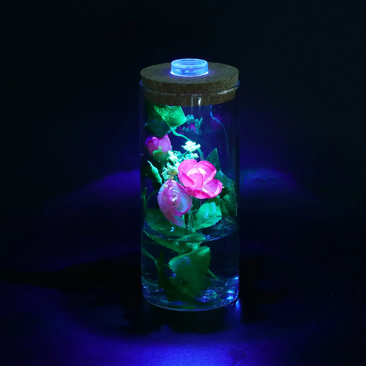 조경 유리 테라리움 병 8x18cm LED 조명 포함 원통형 테라리움 장식 미니 풍경 병 웨딩 홈 데코용