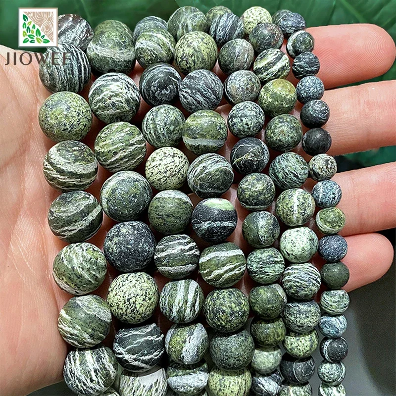 Natural Stone Matte Green Zebra Jaspers Loose Beads for Diy Handmade Bracelet Earrings Jewelry Making 15" Inch 4 6 8 10 12MM