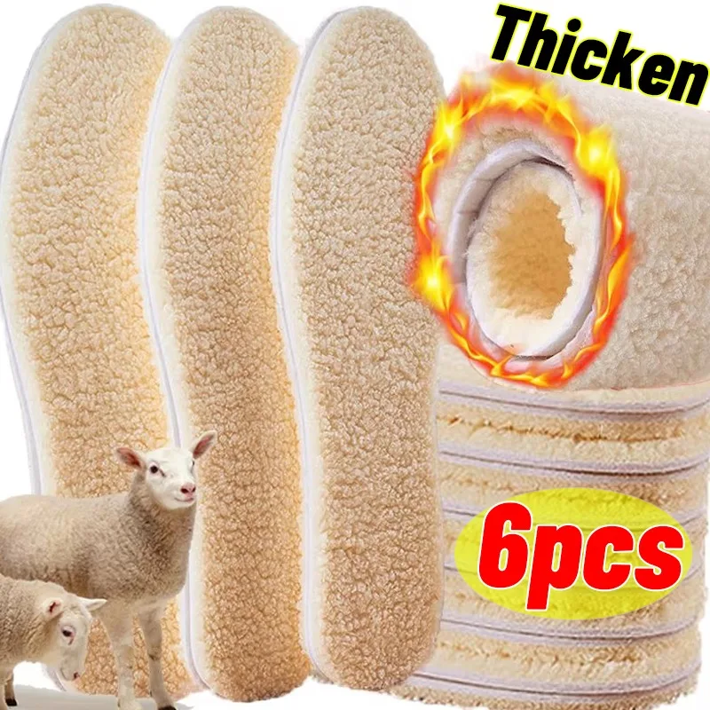 Heated Shoe Insoles 6/4/2pcs Thicken Thermal Insoles Winter Warm Heated Soft Plush Insole Shoes Boots Shoe Pad Simulation Cashmere Insert Insole
