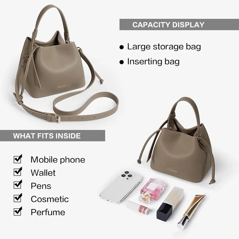 FOXER Brand Women's Top-handle Bucket Bag  2026 New Trendy Hot Selling Fashion Versatile Female Shoulder Crossbody Bag Purse 3