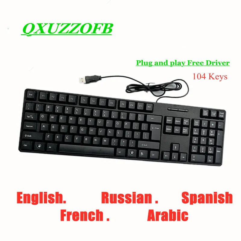 Teclado com Fio Profissional para pc 104 Teclas Tamanho Completo Russo Francês Árabe Plug And Play Motorista Livre