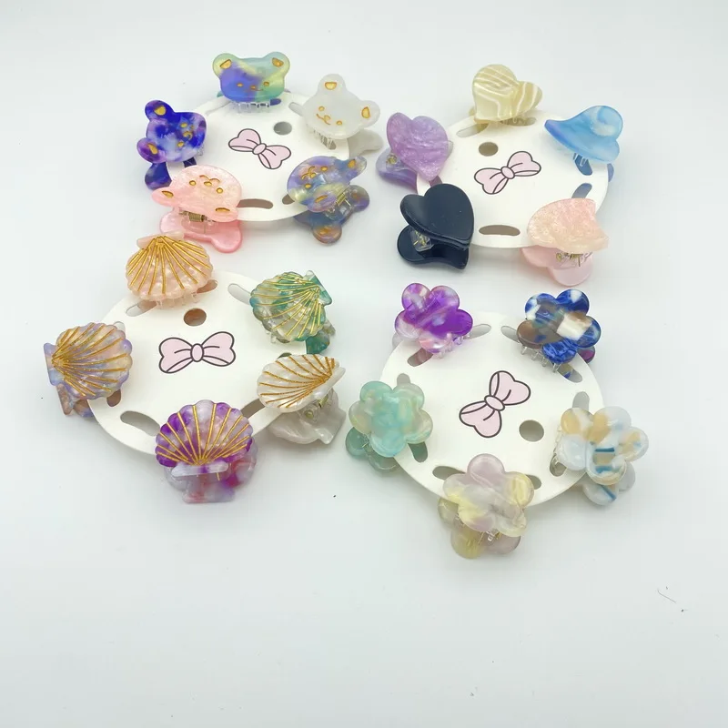 5 teile/satz kleine acetat haarspange klaue für mädchen blume haarnadel kinder bär herz haarspange frauen muschel haar krab zubehör