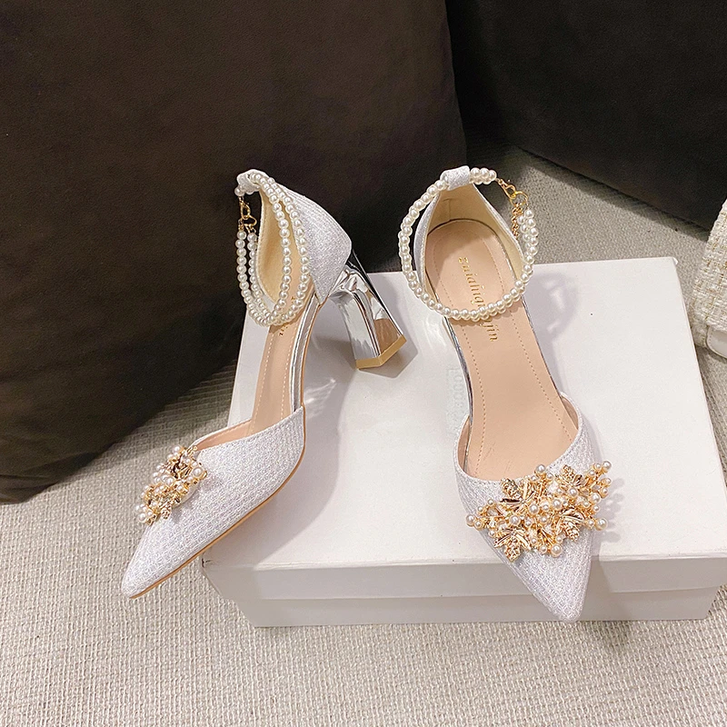 2021 New Fashion Round Crystal Buckle Party Shoes Women Pumps Pointed Toe  Concise Flock High Heels 10cm Shoes Women's Shallow - AliExpress