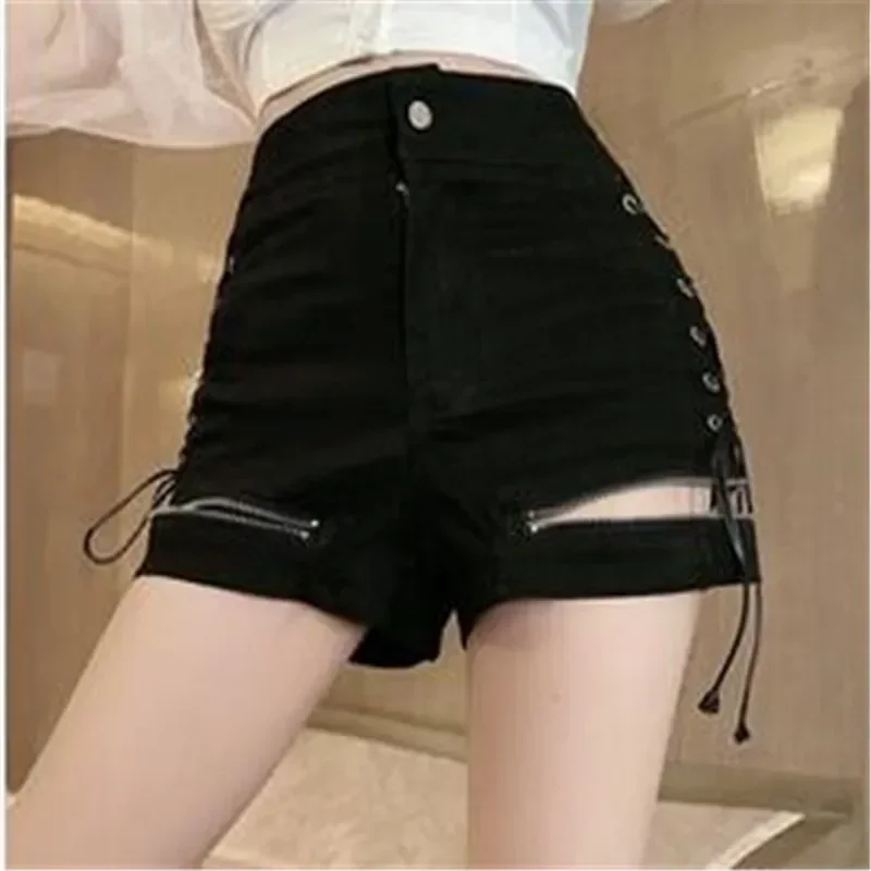 Women Designer Shorts Bandage Zipper Sexy Hot Girls Club-wear Harajuku Slender Denim Hipster Teenagers Summer Popular All-match