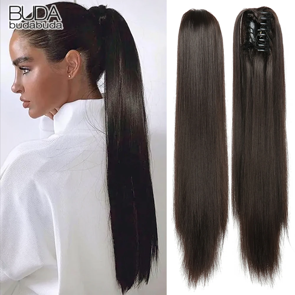 24Inch Synthetic Long Wavy Claw Clip On Ponytail Hair Extension Heat Resistant Blonde Pony Tail Hairpiece For Women Daily Party clip in ponytail hair extension synthetic ponytail synthetic hair accessories clip in ponytail extensions