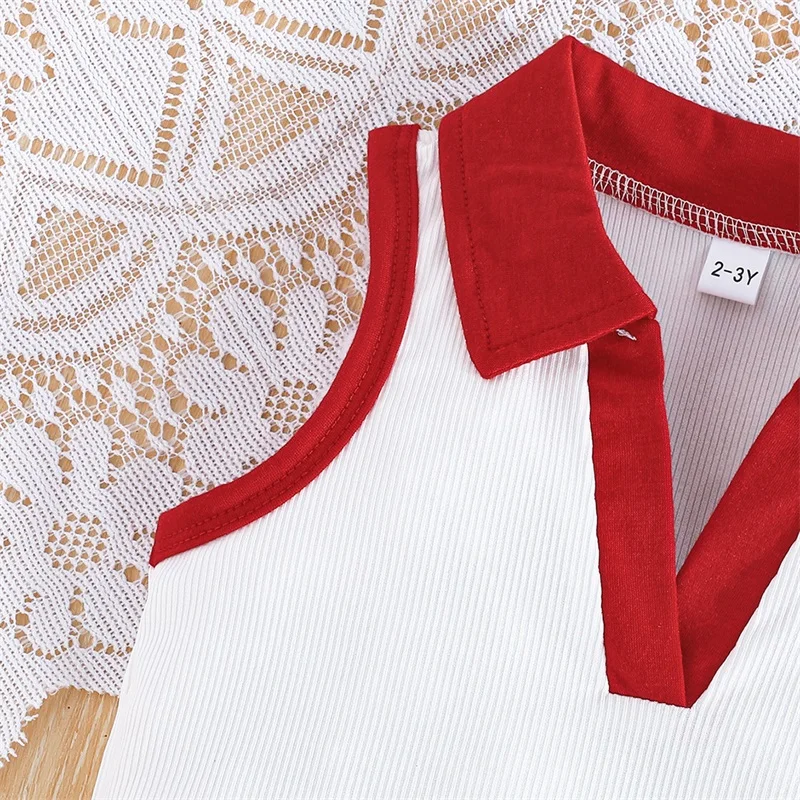 FOCUSNORM 2-7Y Mode Kleine Mädchen Sommer Kleidung Sets Kontrast Farbe Revers V-ausschnitt Tank Tops + Denim Röcke 2 stücke – Detail 8