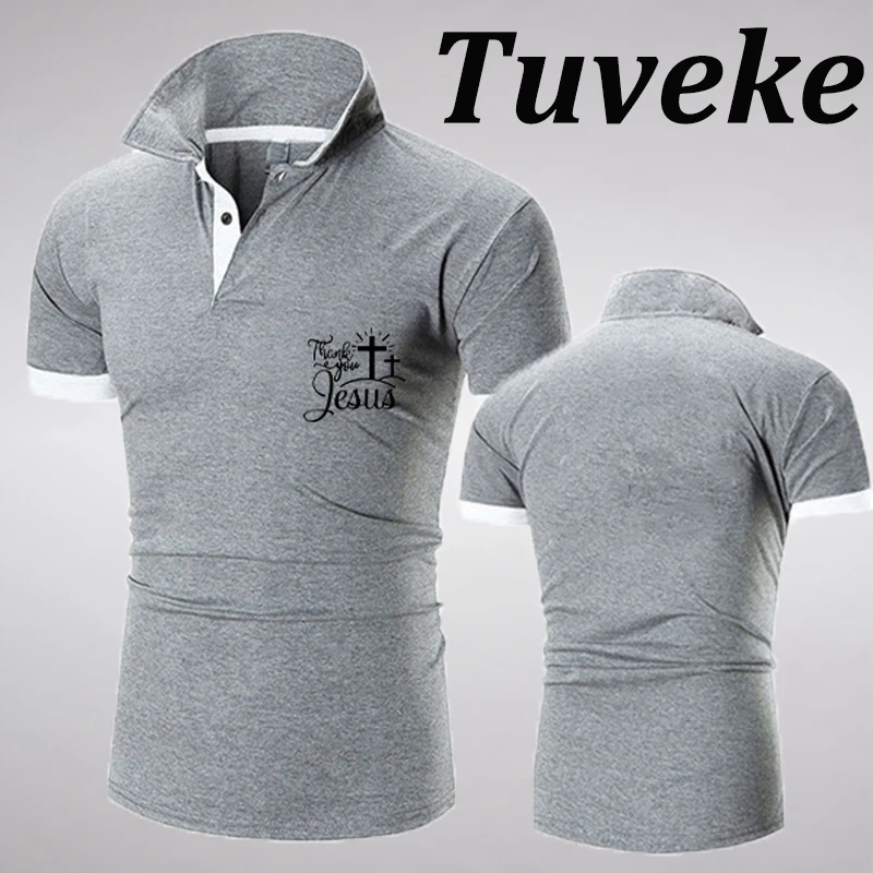 

Tuveke leisure sports summer Jesus Christ teaching printing men's POLO leisure sports solid color stand collar short sleeves