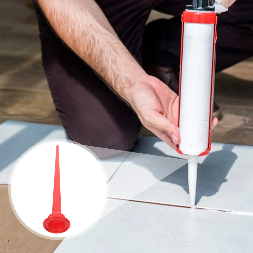 30 cm siliconen kegelmondstukken, 2 stuks kunststof kegelmondstukken, rode kitmondstuktip, kitmondstukapplicator kitpistoolverlengtips, kitmondstukapparaat voor worstkitpistool (C