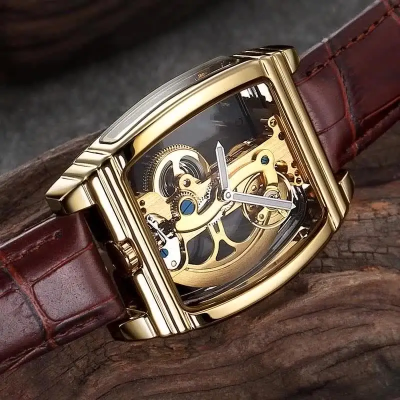 Orologio Uomo Automatico Scheletrato Tonneau: Design Di Lusso Con Cassa In Acciaio Inox E Cinturino In Silicone, Impermeabile 5 ATM, Regalo Con Garanzia 5 Anni