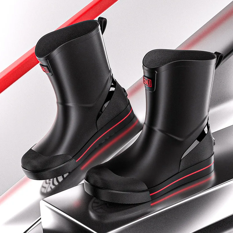 Fashionable Men's Short-tube Rain Boots Low-cut Non-slip Work Shoes Outdoor Wear-resistant Rubber Shoes Fishing Waterproof Shoes