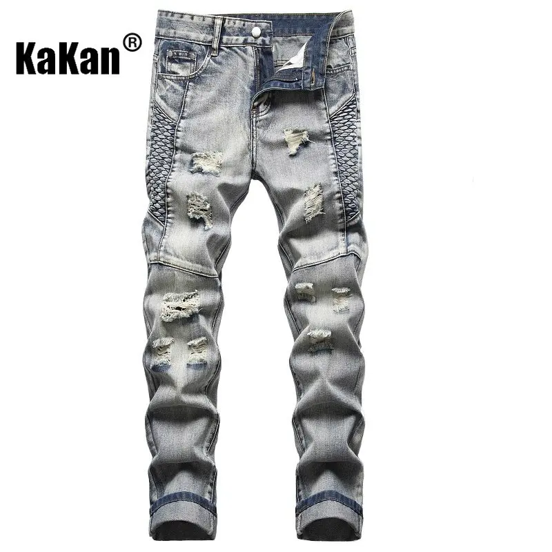 

Kakan - European and American Ripped Personalized Embroidered Men's Jeans, New Trend Straight Sleeve Nostalgic Jeans Men K02-961