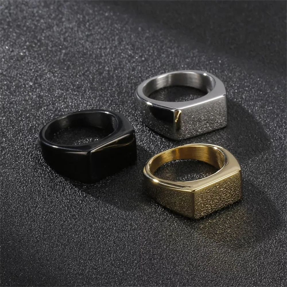 1pc Alloy Simple Glossy Rings With Rectangular Decor, Exquisite Men's Accessory Jewelry 2