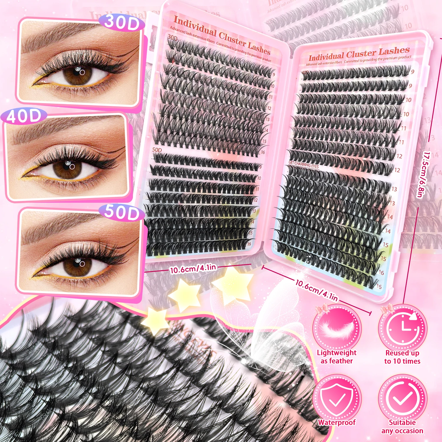 [Mix Length Lashes] 320/640 Cluster 30/40/50D Eylash Extension Kit Natural False Eyelash for Beginners