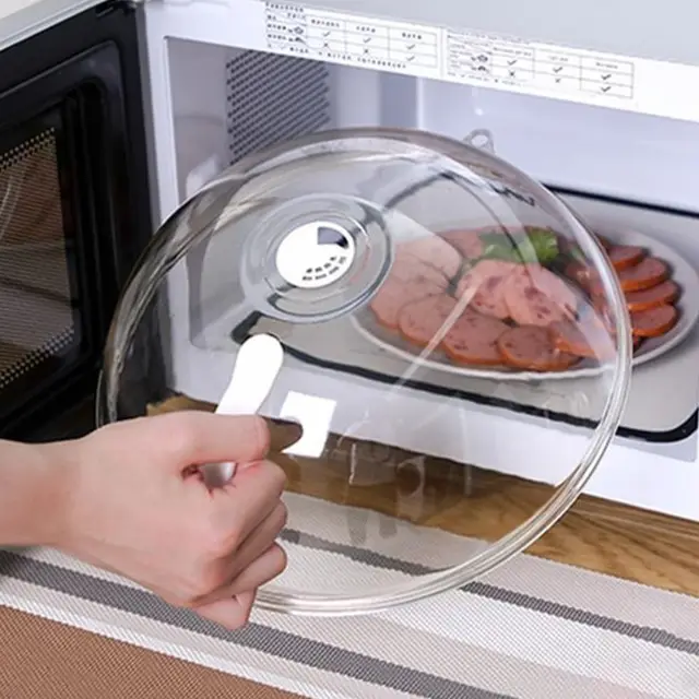 Couvercle anti-éclaboussures pour micro-ondes résistant aux hautes températures avec évent vapeur et poignée, couvercle transparent pour réchauffer les aliments, facile à nettoyer 1