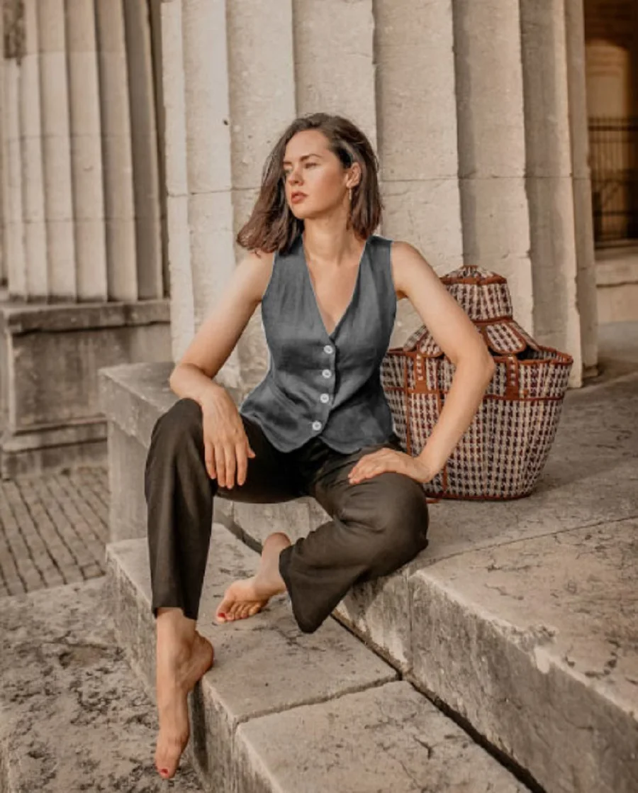 Women's Linen Vest Summer Knit Vest for Women Fashion 2024 Single Breasted Sleeveless Retro and Elegant Youthful Woman Clothes