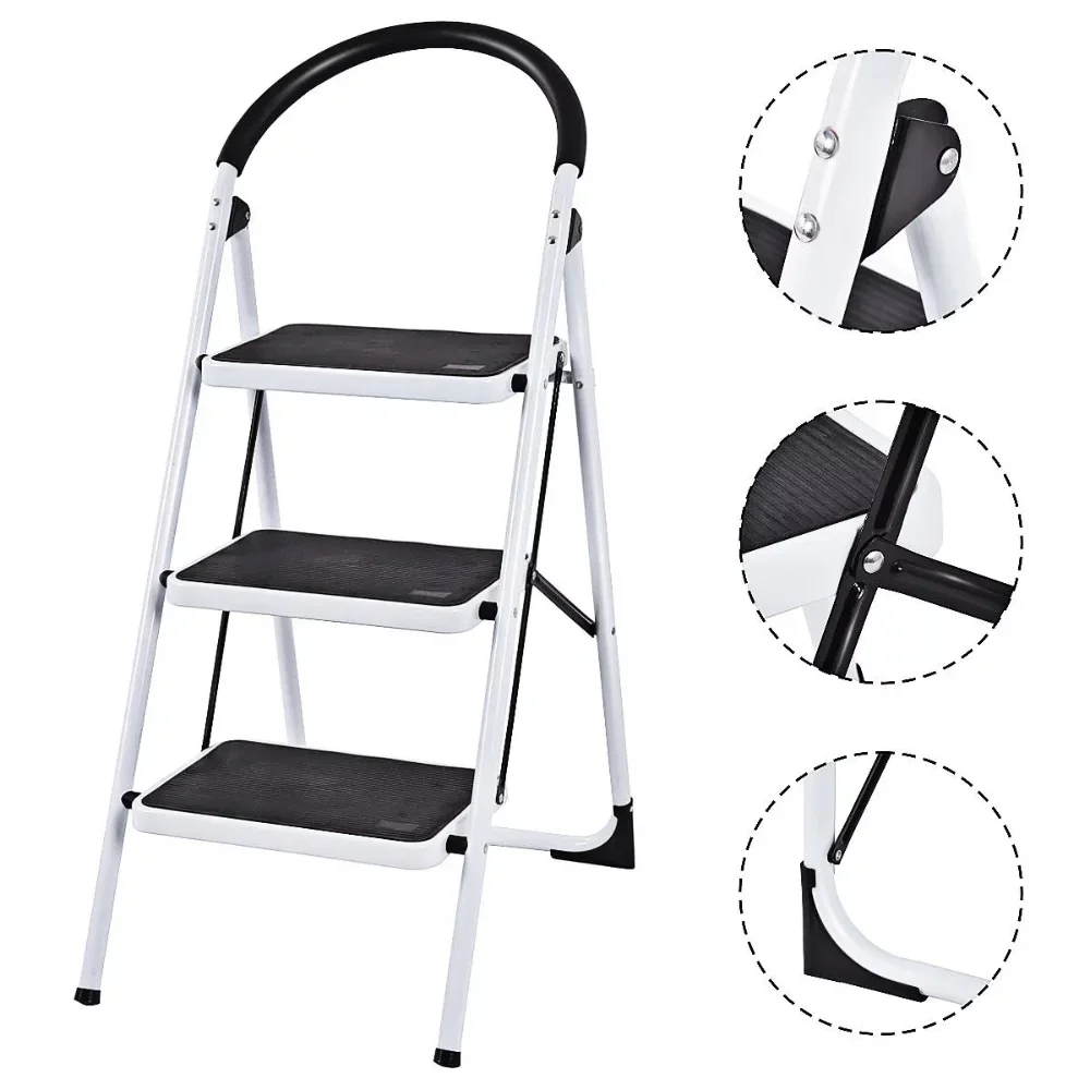 

3 Step Ladder Folding Stool Heavy Duty 330Lbs Capacity Industrial Lightweight