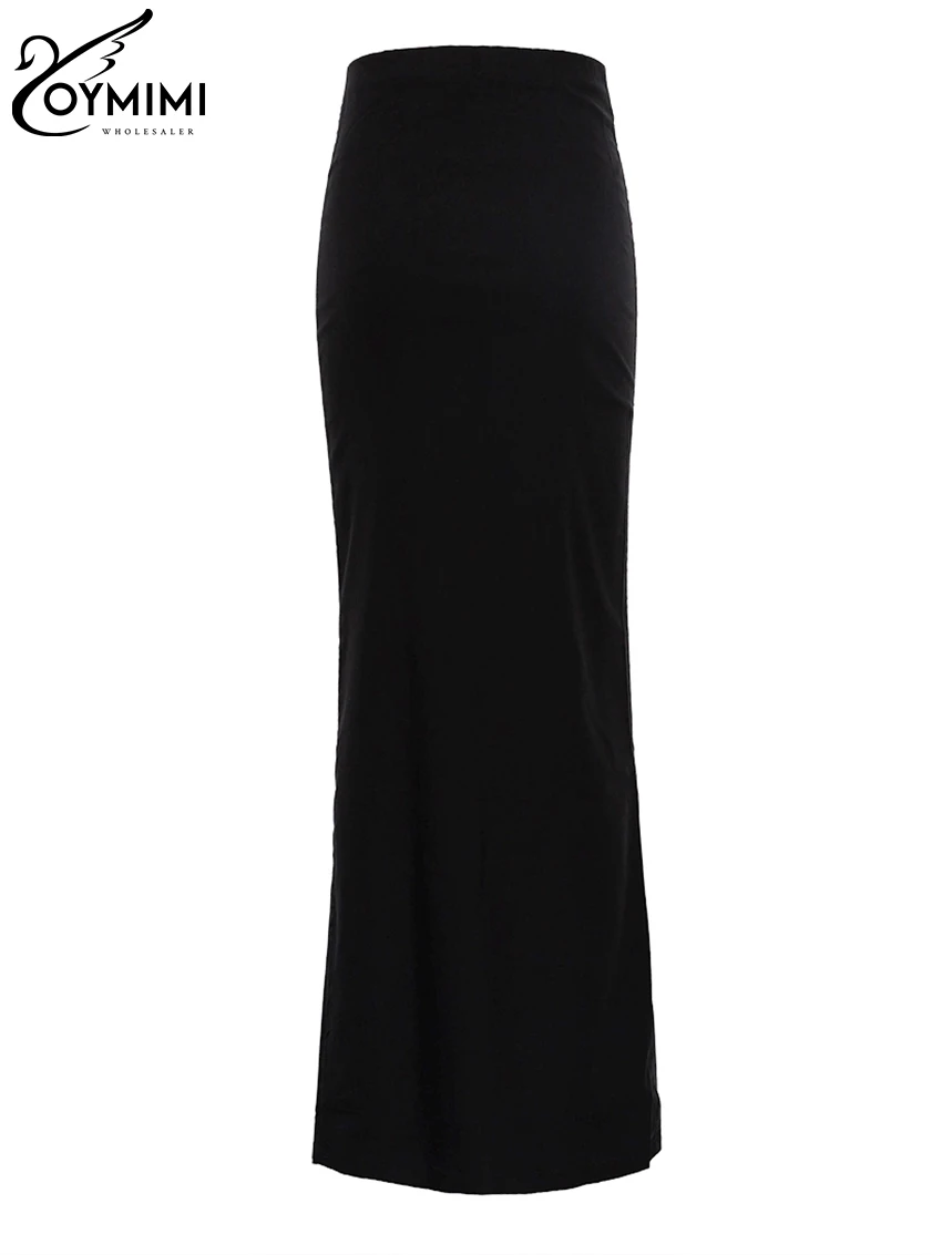 Oymimi Fashion Slim Black Rayon Skirts For Woman Elegant High Waist Long Skirt Casual Simple Skirt Female Clothing Streetwear
