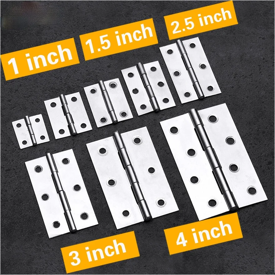 Charnière plate en acier inoxydable pour portes d'armoire, mini boîte en bois, 1 po, 1.5 po, 2 po, 2.5 po, 3 po, 4 po, 2 pièces