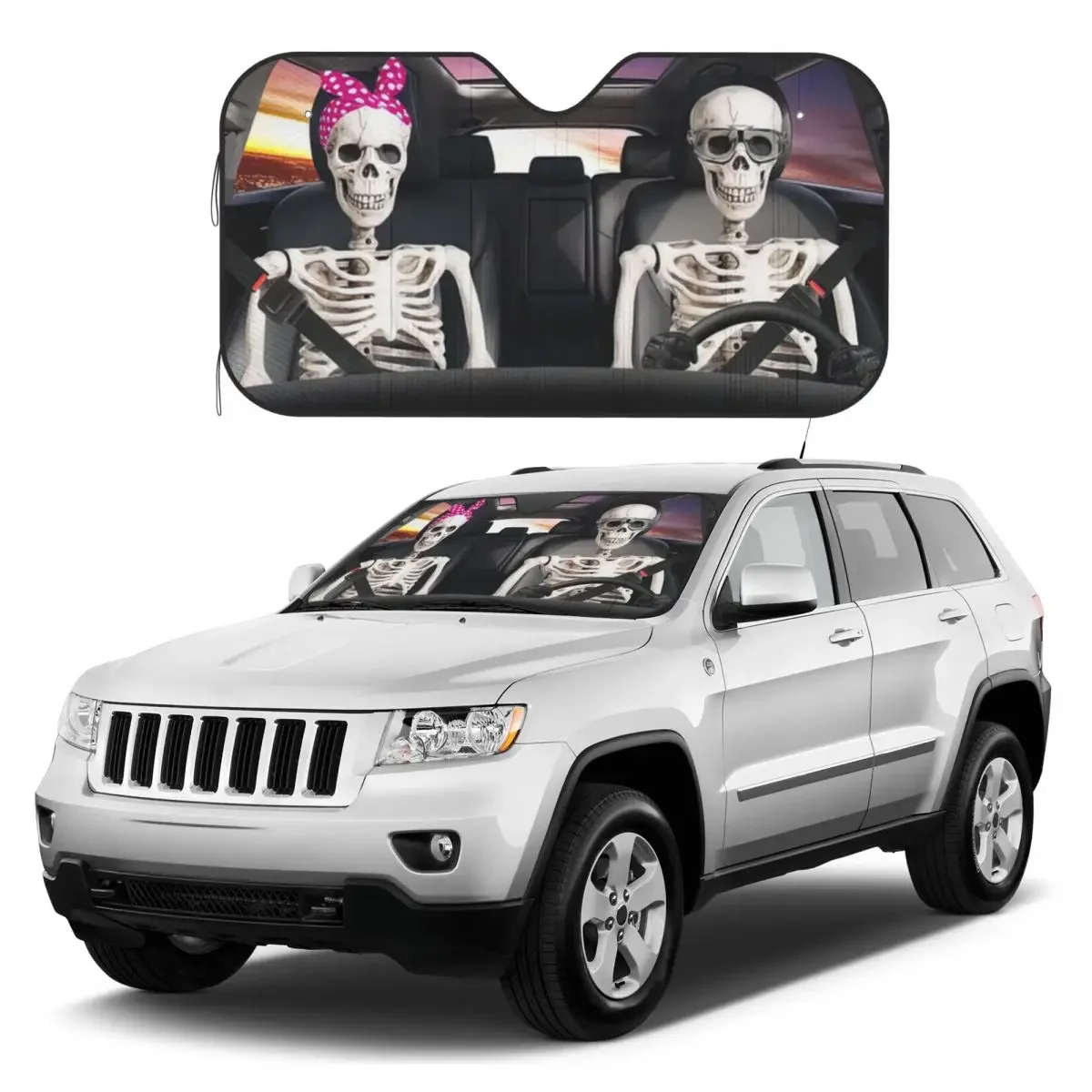 

Funny Skeleton Skull Car Windshield Sunshade Foldable Horror Skull Auto Front Window Sunshield SUV Trucks Vehicle Block UV Rays