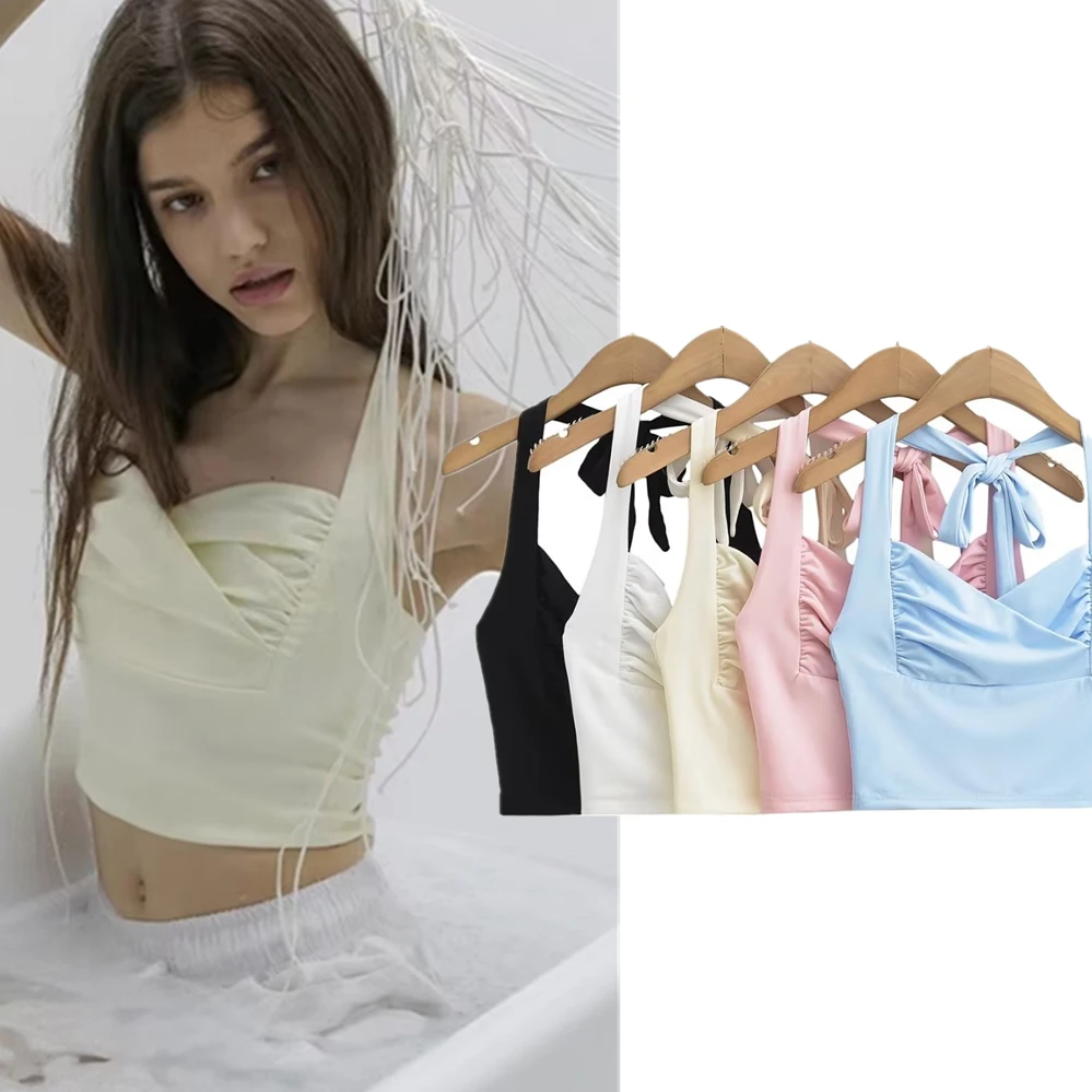 

Jenny&Dave Fashion Girls Slim Summer T-shirt Female Ins Blogger High Street Sexy Halter Short Suspender Top Women