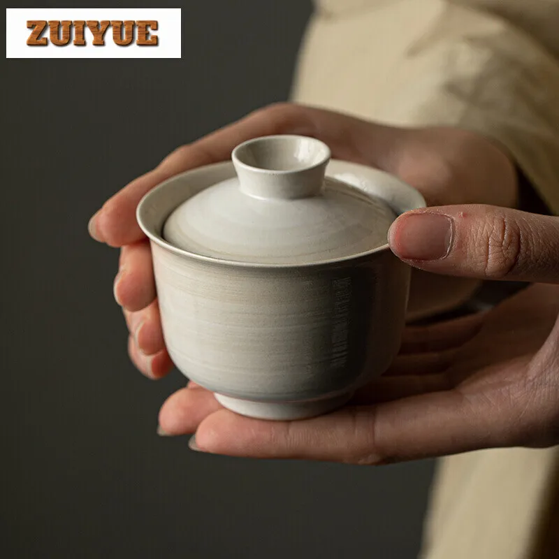 150ml Japanese Powder Yin White Pottery Gaiwan Handamde Thin Tire Tea Bowl Tea Tureen Luxury Maker Cover Bowl Drinkware Gift