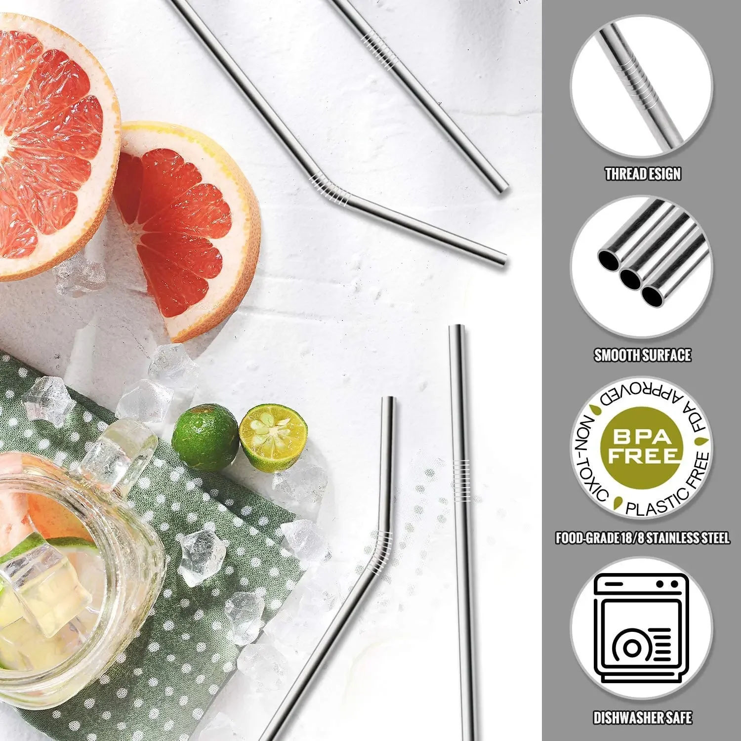 Eco-Friendly Stainless Steel Reusable Straw Set with Cleaning Brushes