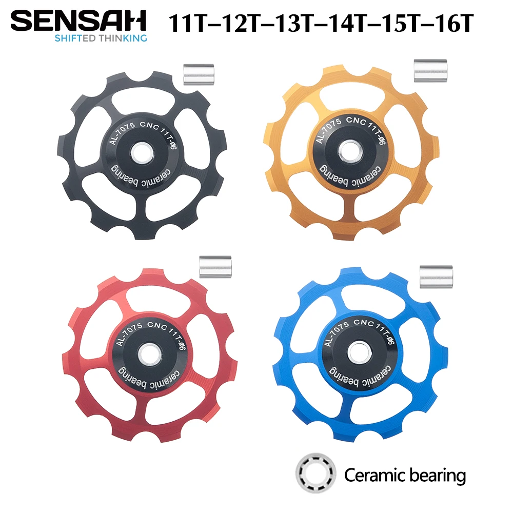 SENSAH 15T MTB Bicycle Rear Derailleur Jockey Wheel Ceramic Bearing Pulley AL7075 CNC Road Bike Guide Roller Idler