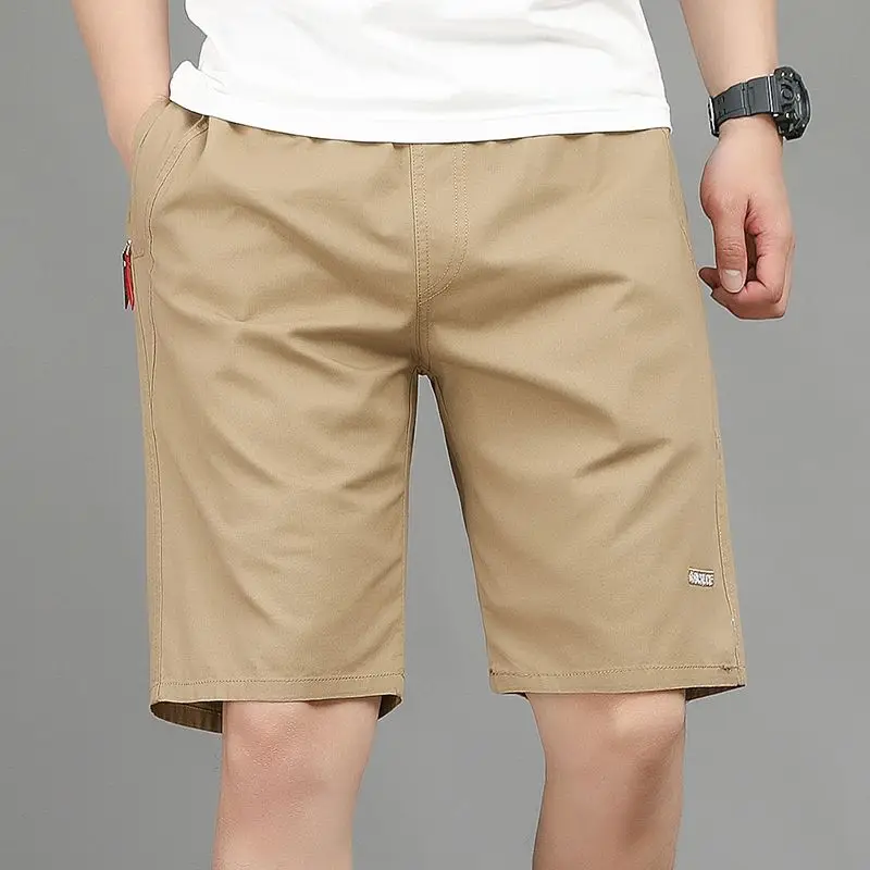 Summer Thin Pure Cotton Trendy Shorts Men Solid Elastic Waist Drawstring Pocket Street Fashion Casual Loose Sports Short Pants 6