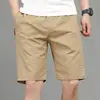 Summer Thin Pure Cotton Trendy Shorts Men Solid Elastic Waist Drawstring Pocket Street Fashion Casual Loose Sports Short Pants 6