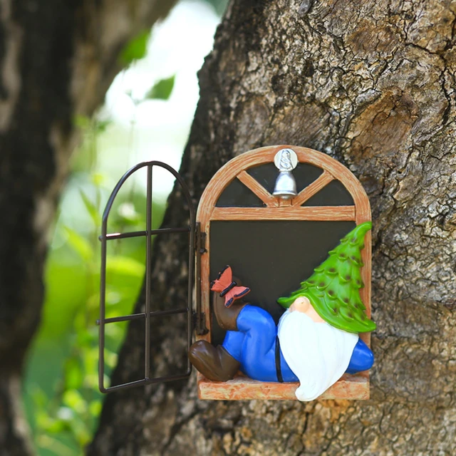 Ornement de gnome de jardin, fenêtre allongée, statue d'arbre elfe