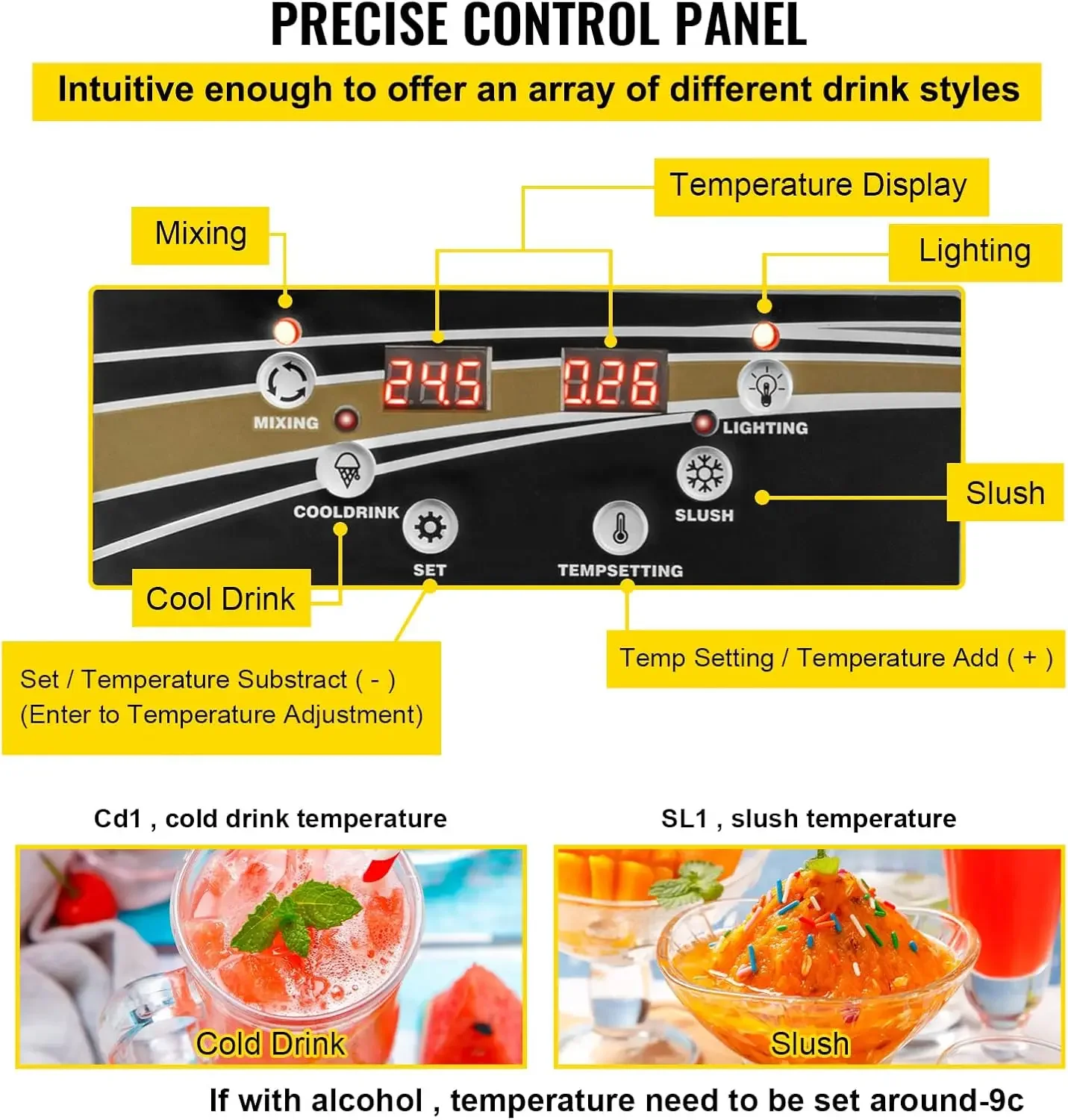 Commercial Margarita Machine, 1Tank 15L Commercial Slushy Machine, Stainless Steel Smoothie Frozen Drink Maker, 500W 110V 3