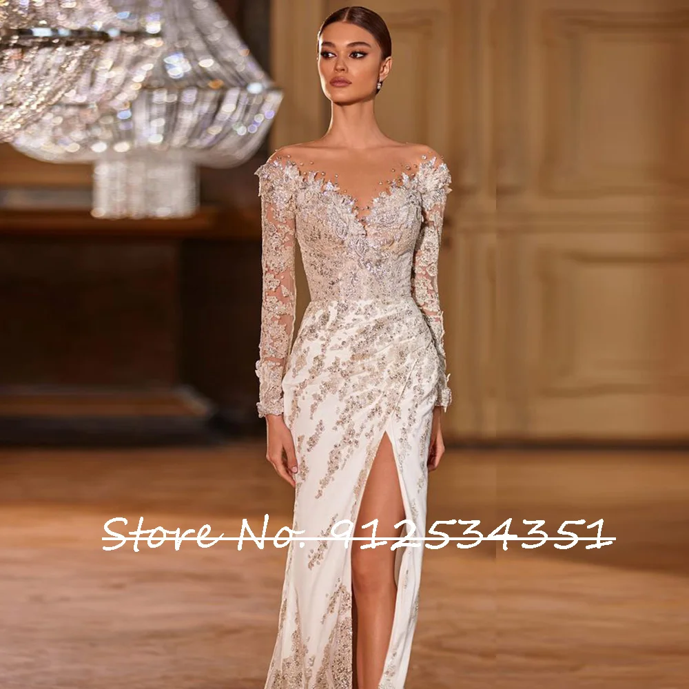 Customized Robe Mariee 2 in 1 Long Sleeve Ball Gown Wedding Dress Illusion Back Vestido De Novia Beading Appliques Gelinlik 5