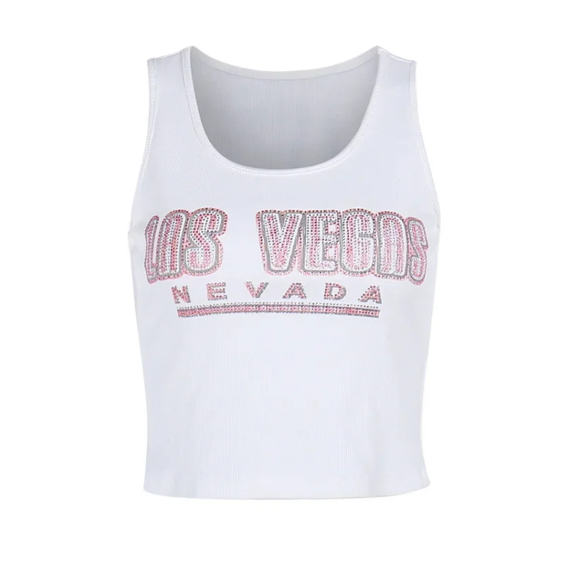 Y2k Accessories Summer Outfit Slim Fit Streetwear Casual Ropa De Mujer Hot Drilling Cute Tops White Tank Top Women Edgy Clothes