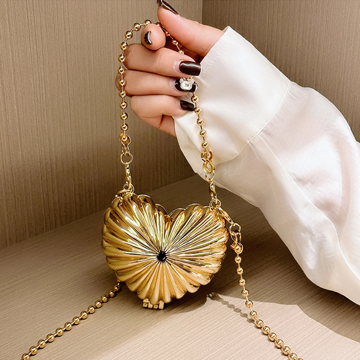 JIOMAY Heart Mini Gold Bag for Women Designer Handbag
