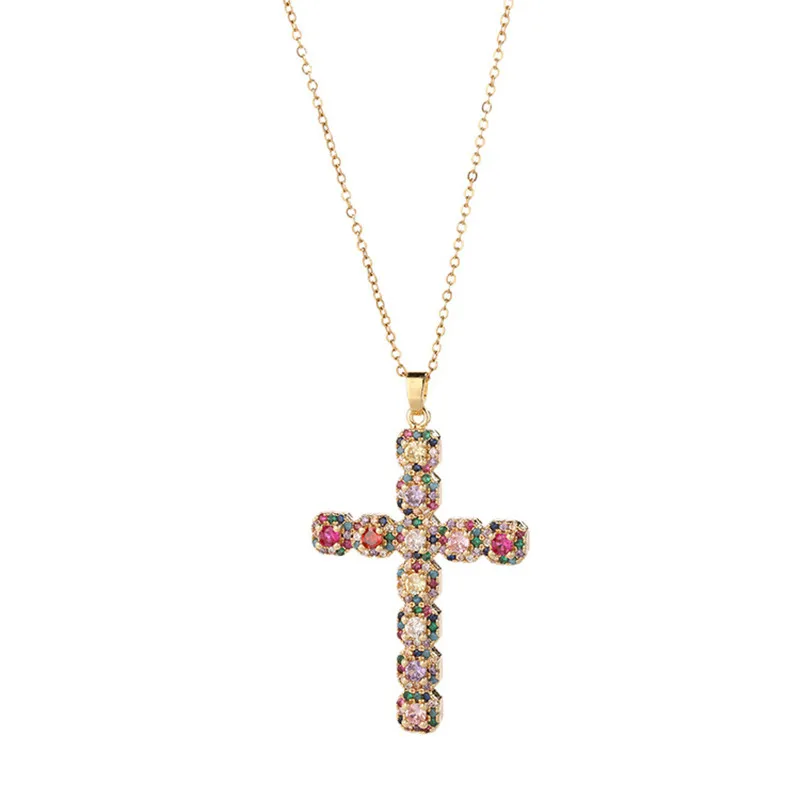 

Women's Necklace Classic Exquisite Colorful Crystal Zircon Square Cross Pendant Fashion Jewelry Religious Gift