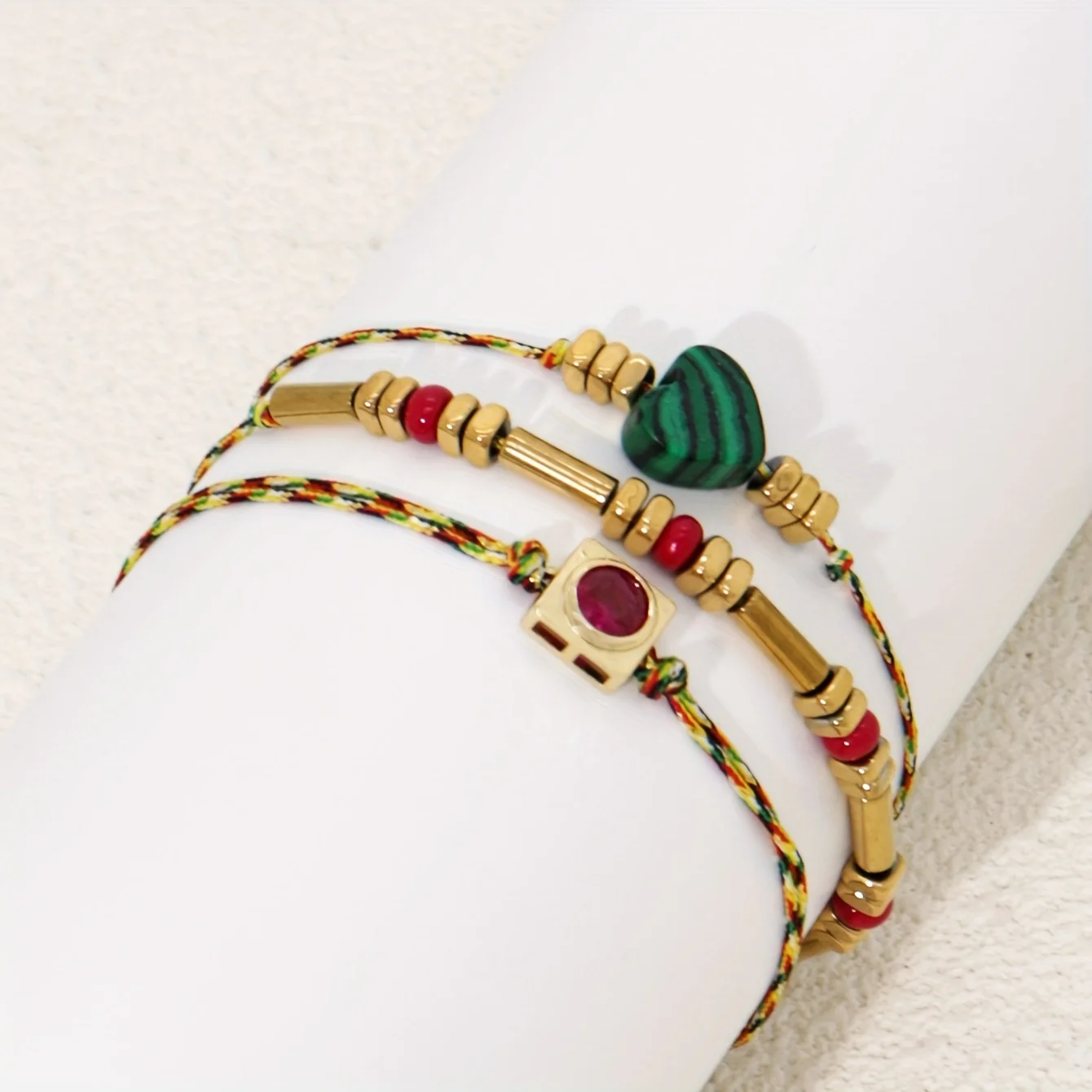 Bohemian Chic Womens Bracelet Set - Handcrafted with Natural Heart-Shaped Stone