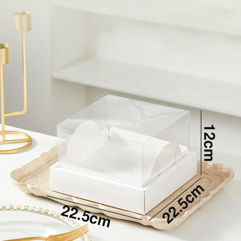 5/10 Pcs Square Transparent Cake Box 4/6 Inch – Clear PVC and White Cardboard Dessert C... - SKU TCB00943 - UGI Packaging