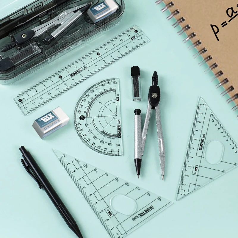 8 Piece Math Geometry Kit Sets Student Supplies Includes Rulers,Protractor,for Drafting and Drawings