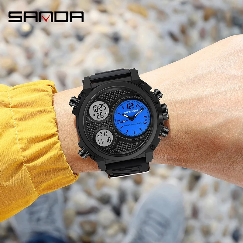 SANDA 2024 Fashion Outdoor Mens Watches Top Brand Military Sports Quartz Watch Bright screen Display Wristwatch Waterproof Clock