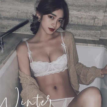 Reggiseni da donna Sexy mezza tazza in pizzo push up stile francese Lingerie morbida con scollo a V profondo chiusura posteriore traspirante Bralette sottile Ropa Mujer