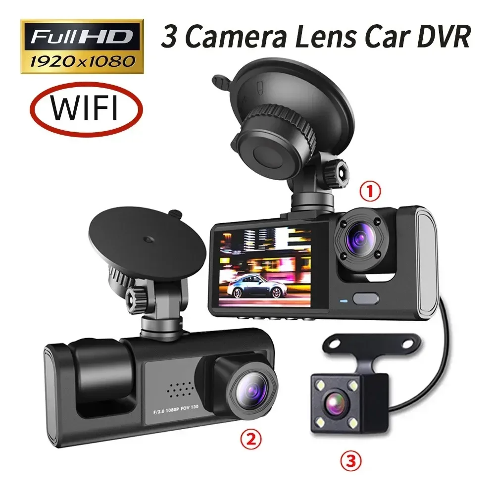 

WIFI HD 1080P 3 Channel Car DVR 3-Lens Inside Vehicle Dash CamThree Way Camera DVRs Recorder Video Registrator Dashcam Camcorder