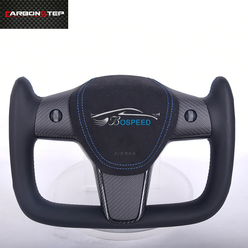 Custom Dry Carbon Fiber Yoke Steering Wheel Replacement for Tesla