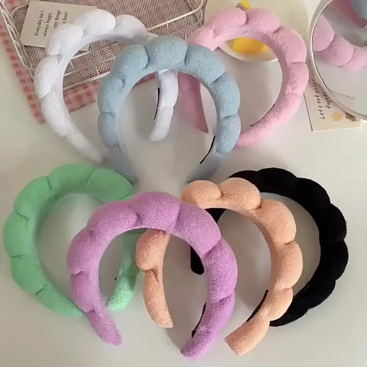 YUXIANLB Spa-hoofdbanden voor dames, set van 2 sponshoofdband voor het wassen van gezicht of gezicht, huidverzorging, hoofdband, make-up hoofdbanden voor vrouwen, badstof, gezwollen douche