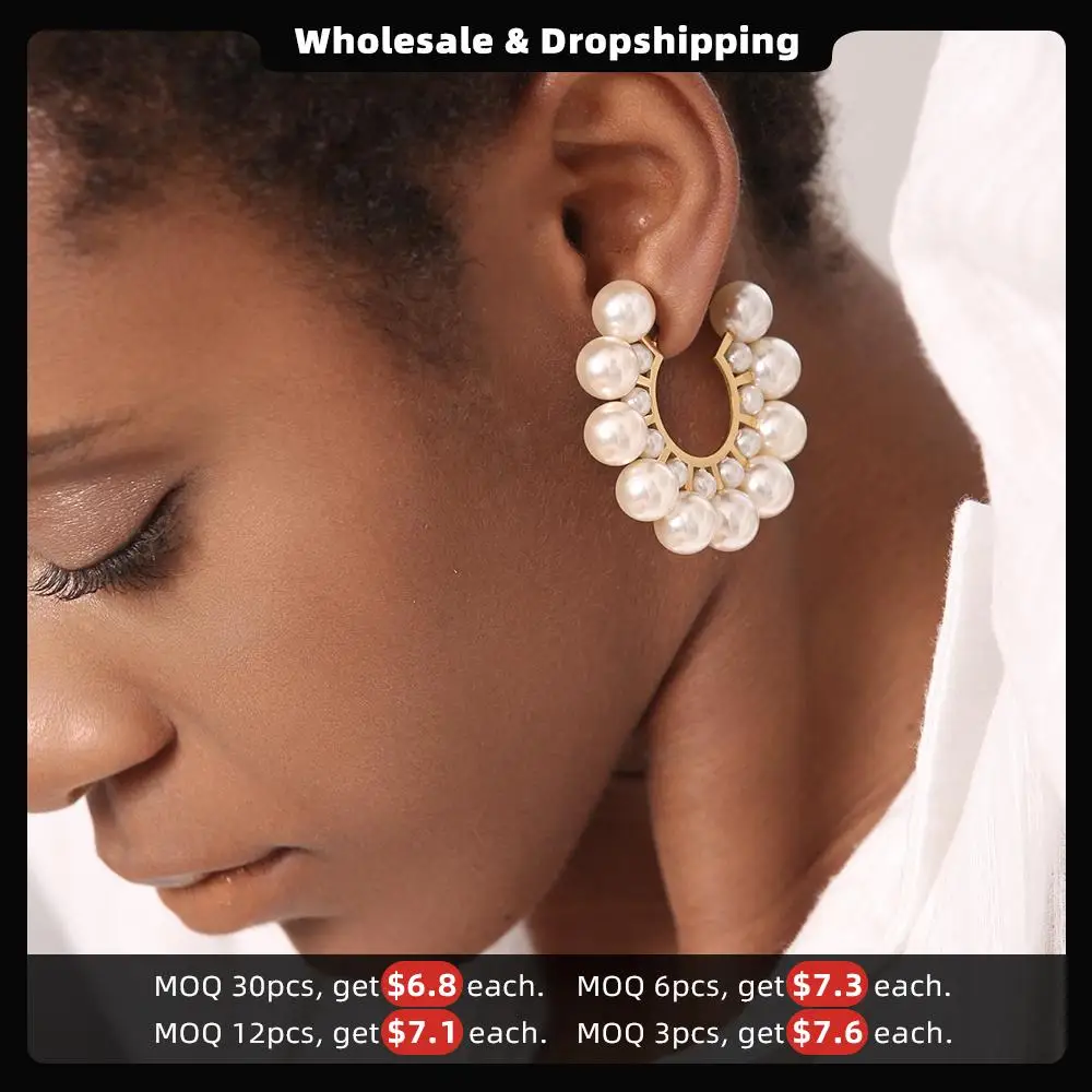 Enfashion Pearl Hoop Earrings For Women Gold Color Round Earring Big Circle Hoops Earings Fashion Jewelry Pendientes Aros EB1094