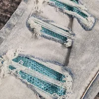 men diamond sequinces distressed lt blue jeans 2